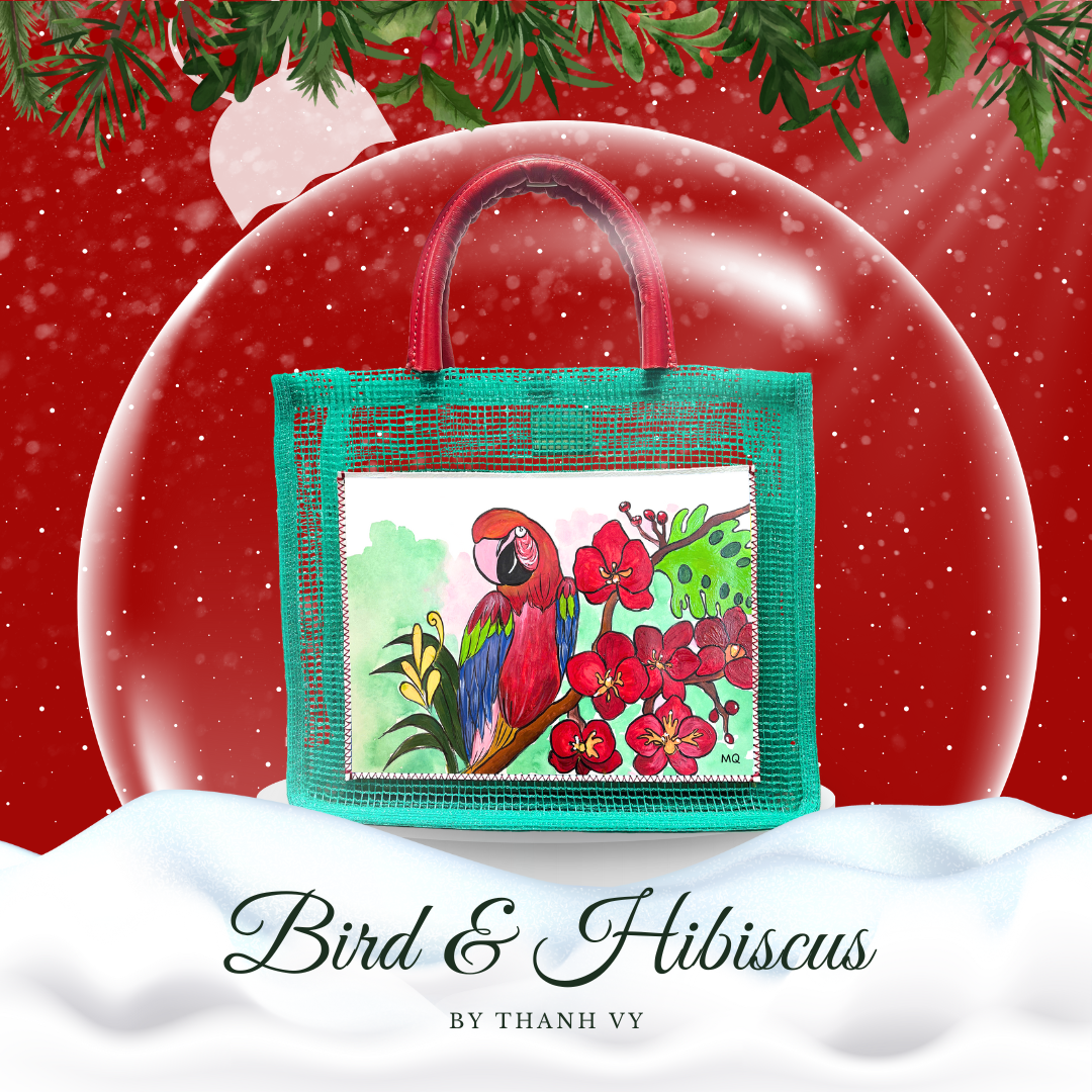 Fishnet bag Bird & Hibiscus